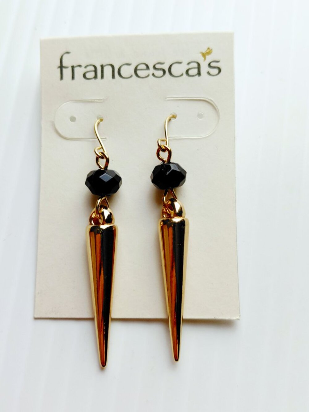 Francesca's Gold Tone Spike Black Bead Dangle Drop Earrings Fashion Jewelry